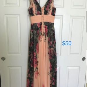 Floral formal peach dress corset back